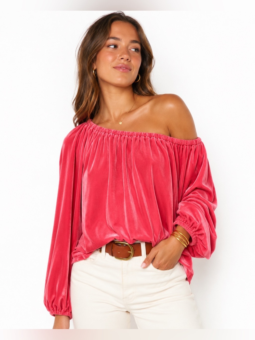 Corey Lynn Calter Velvet Off Shoulder Peasant Blouse XS Made USA Pink